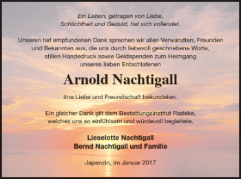 Traueranzeige von Arnold Nachtigall von Vorpommern Kurier