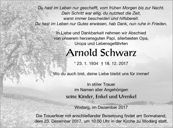 Traueranzeige von Arnold Schwarz von Neubrandenburger Zeitung