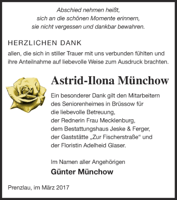 Traueranzeige von Astrid-Ilona Münchow von Prenzlauer Zeitung