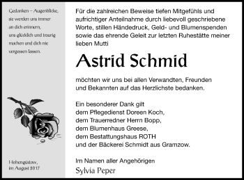 Traueranzeige von Astrid Schmid von Prenzlauer Zeitung