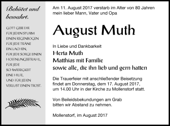 Traueranzeige von August Muth von Müritz-Zeitung