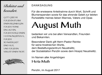 Traueranzeige von August Muth von Müritz-Zeitung