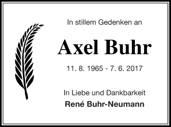 Traueranzeige von Axel Buhr von Mecklenburger Schweiz