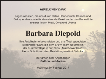 Traueranzeige von Barbara Diepold von Müritz-Zeitung