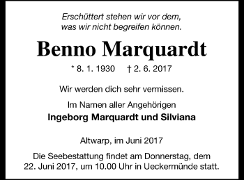 Traueranzeige von Benno Marquardt von Haff-Zeitung