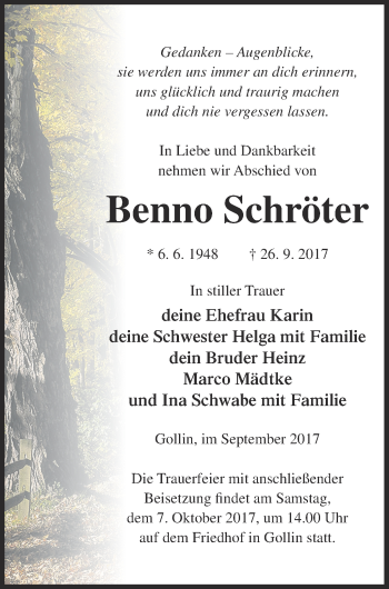 Traueranzeige von Benno Schröter von Templiner Zeitung