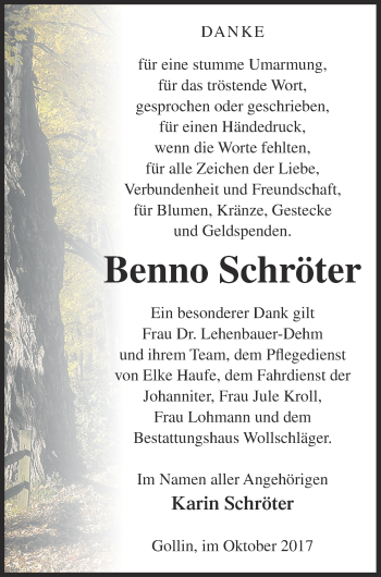 Traueranzeige von Benno Schröter von Templiner Zeitung