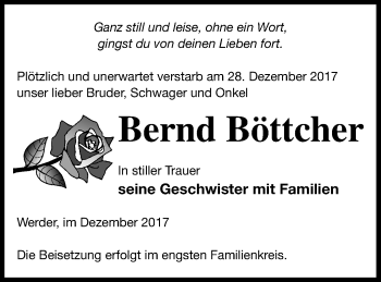 Traueranzeige von Bernd Böttcher von Neubrandenburger Zeitung