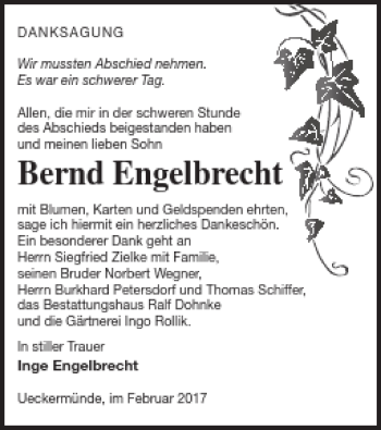 Traueranzeige von Bernd Engelbrecht von Haff-Zeitung
