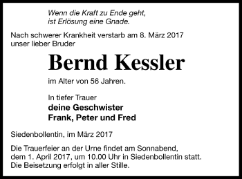 Traueranzeige von Bernd Kessler von Neubrandenburger Zeitung