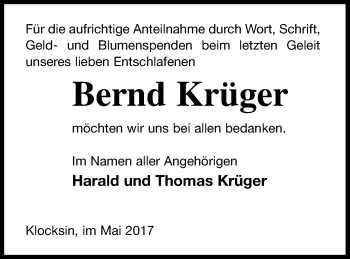 Traueranzeige von Bernd Krüger von Müritz-Zeitung