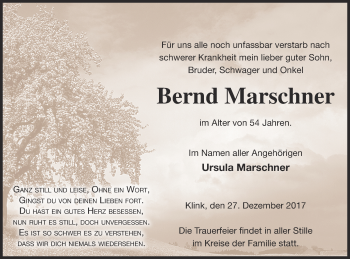 Traueranzeige von Bernd Marschner von Müritz-Zeitung