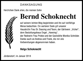 Traueranzeige von Bernd Schoknecht von Mecklenburger Schweiz