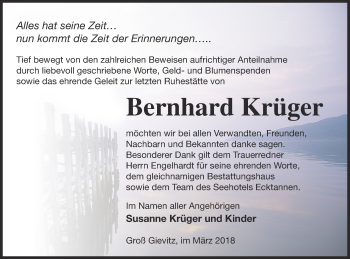 Traueranzeige von Bernhard Krüger von Müritz-Zeitung