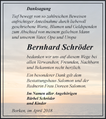 Traueranzeige von Bernhard Schröder von Pasewalker Zeitung