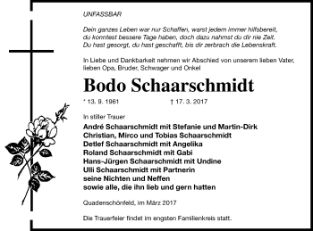 Traueranzeige von Bodo Schaarschmidt von Strelitzer Zeitung