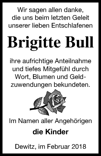 Traueranzeige von Brigitte Bull von Neubrandenburger Zeitung