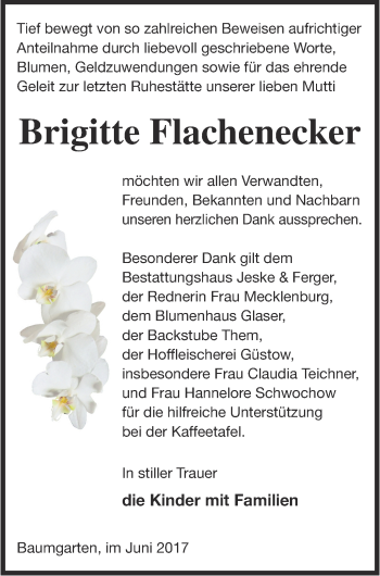 Traueranzeige von Brigitte Flachenecker von Prenzlauer Zeitung