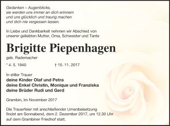 Traueranzeige von Brigitte Piepenhagen von Haff-Zeitung