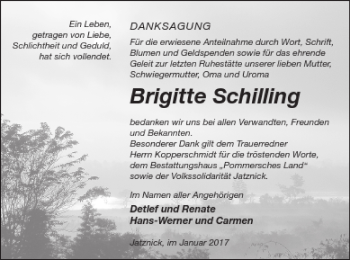 Traueranzeige von Brigitte Schilling von Pasewalker Zeitung