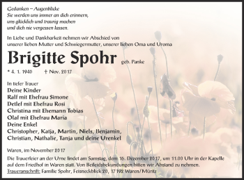 Traueranzeige von Brigitte Spohr von Müritz-Zeitung
