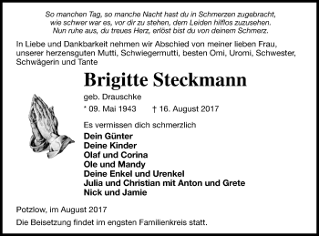 Traueranzeige von Brigitte Steckmann von Prenzlauer Zeitung