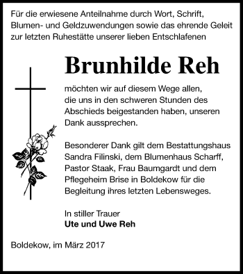 Traueranzeige von Brunhilde Reh von Vorpommern Kurier