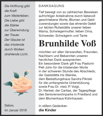 Traueranzeige von Brunhilde Voß von Neubrandenburger Zeitung