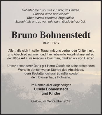 Traueranzeige von Bruno Bohnenstedt von Mecklenburger Schweiz