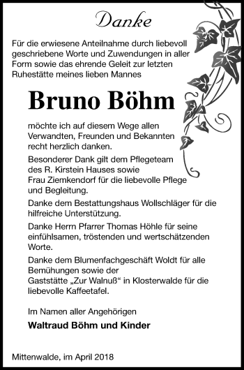 Traueranzeige von Bruno Böhm von Templiner Zeitung