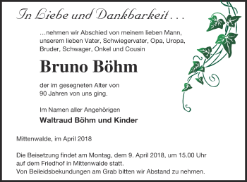 Traueranzeige von Bruno Böhm von Templiner Zeitung