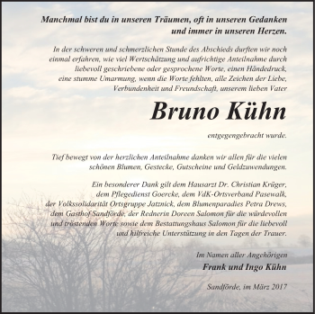 Traueranzeige von Bruno Kühn von Pasewalker Zeitung