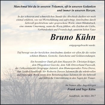 Traueranzeige von Bruno Kühn von Haff-Zeitung