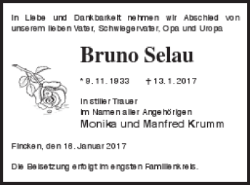 Traueranzeige von Bruno Selau von Müritz-Zeitung