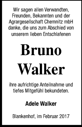 Traueranzeige von Bruno Walker von Neubrandenburger Zeitung