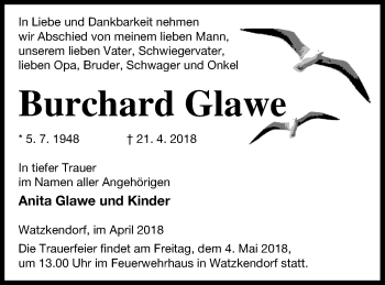 Traueranzeige von Burchard Glawe von Strelitzer Zeitung