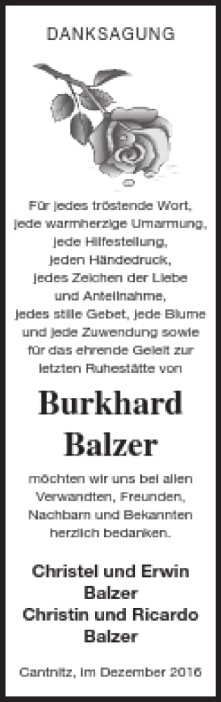 Traueranzeige von Burkhard Balzer von Strelitzer Zeitung