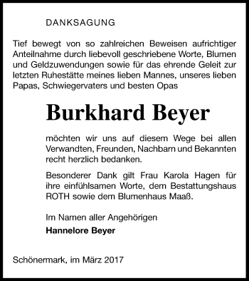 Traueranzeige von Burkhard Beyer von Prenzlauer Zeitung