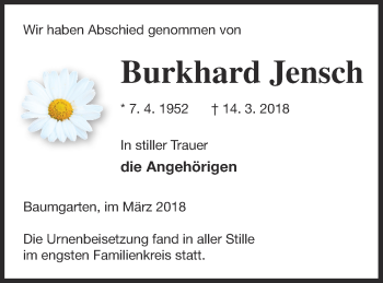 Traueranzeige von Burkhard Jensch von Müritz-Zeitung