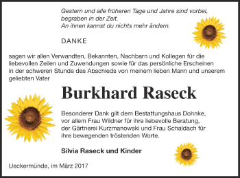 Traueranzeige von Burkhard Raseck von Haff-Zeitung