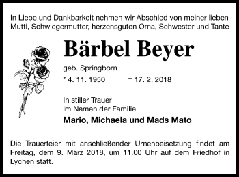 Traueranzeige von Bärbel Beyer von Templiner Zeitung