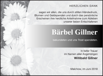 Traueranzeige von Bärbel Gillner von Müritz-Zeitung