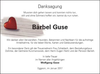 Traueranzeige von Bärbel Guse von Haff-Zeitung