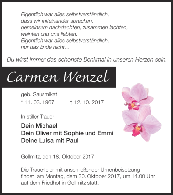 Traueranzeige von Carmen Wenzel von Prenzlauer Zeitung