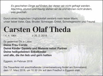 Traueranzeige von Carsten Olaf Theda von Haff-Zeitung