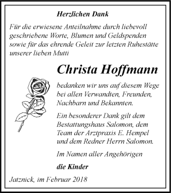 Traueranzeige von Christa Hoffmann von Pasewalker Zeitung