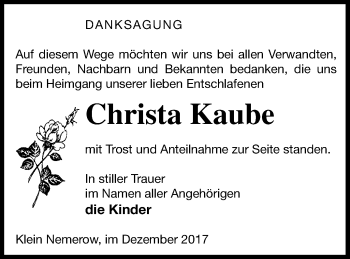 Traueranzeige von Christa Kaube von Neubrandenburger Zeitung