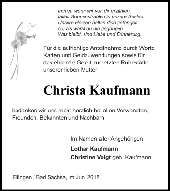 Traueranzeige von Christa Kaufmann von Prenzlauer Zeitung