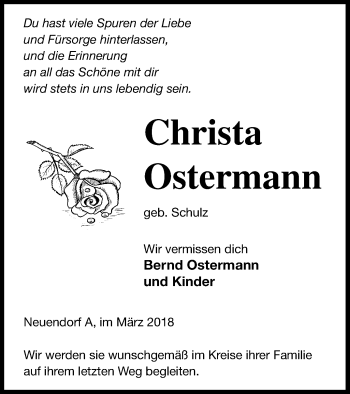 Traueranzeige von Christa Ostermann von Haff-Zeitung