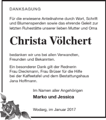 Traueranzeige von Christa Völchert von Neubrandenburger Zeitung